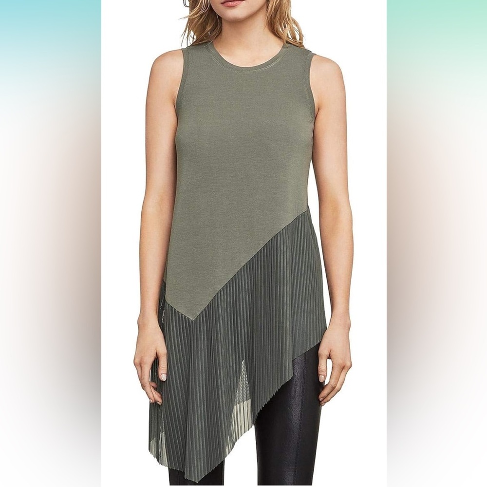 BCBGMAXAZRIA Womens Annabelle Asymmetrical Mixed-Media Top